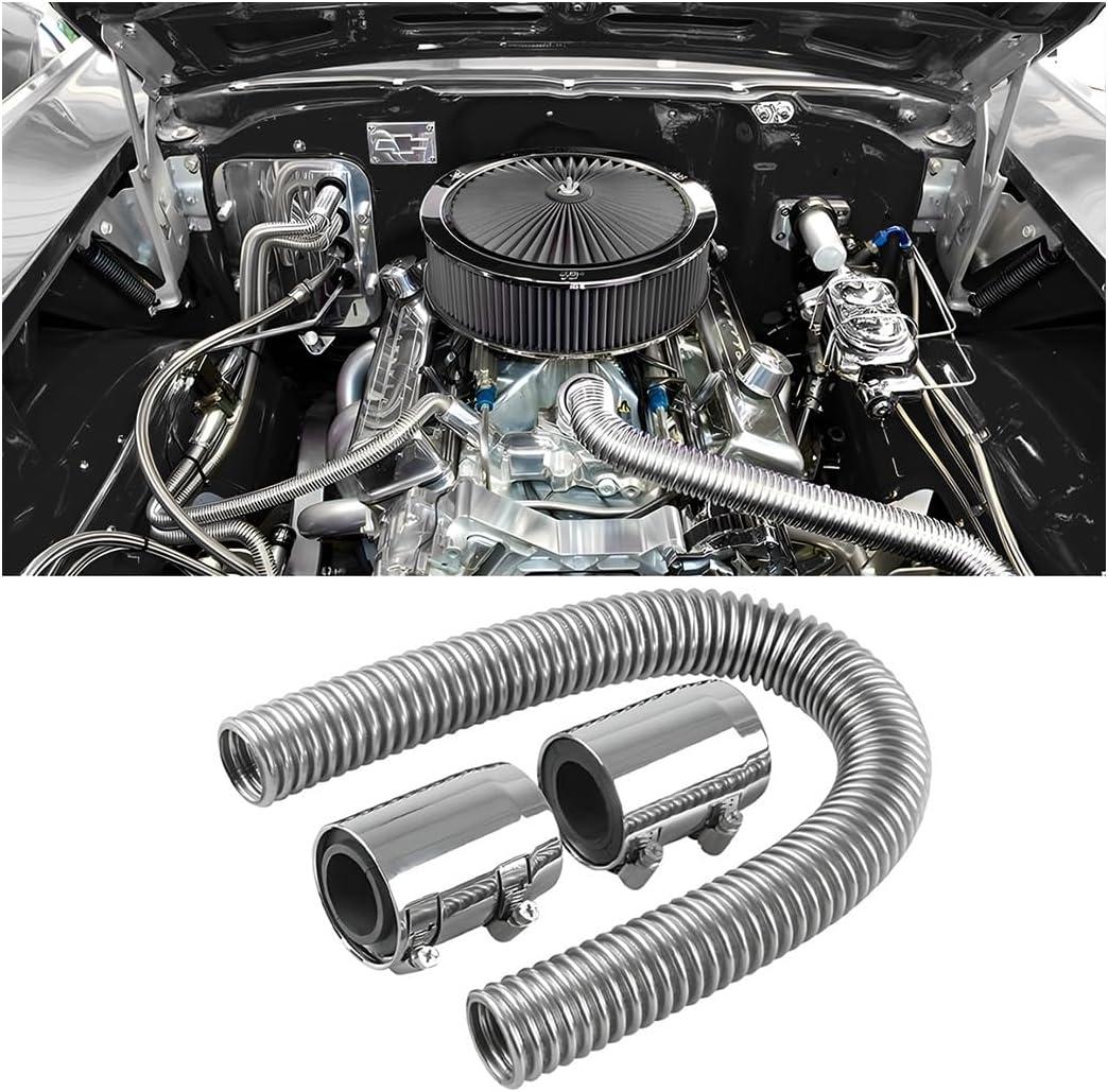 BELOMI 24" Stainless Steel Radiator Hose, Stainless Steel Engine Cooling Water Hose Kit, Flexible Coolant Water Hose, Universal Water Hoses Adapter with Chrome Cap Clamp