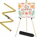 SunyesYoon Display Golden Easel Stand - 63" Artist Instant Tripod Collapsible Portable Floor Easel - Adjustable Art Poster Easy Folding Metal Stand for Display Show, Wedding, Painting