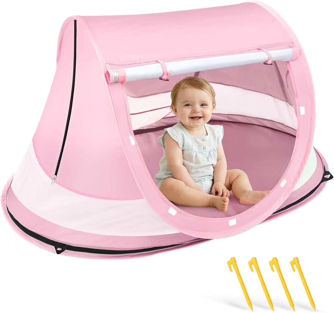 Baby Beach Tent, Pop Up Beach Tent Sun Shade for Beach, UPF 50+ UV Protection Sun Shelters for Infants with Carry Bag for Outdoor Travel, Camping(Pink)