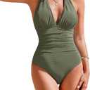 AI'MAGE Bathing Suit for Women Tummy Control Women's Sexy One Piece Swimsuit Adjustable Halter V Neck Swimwear for Women 2025 (Army Green), Larg