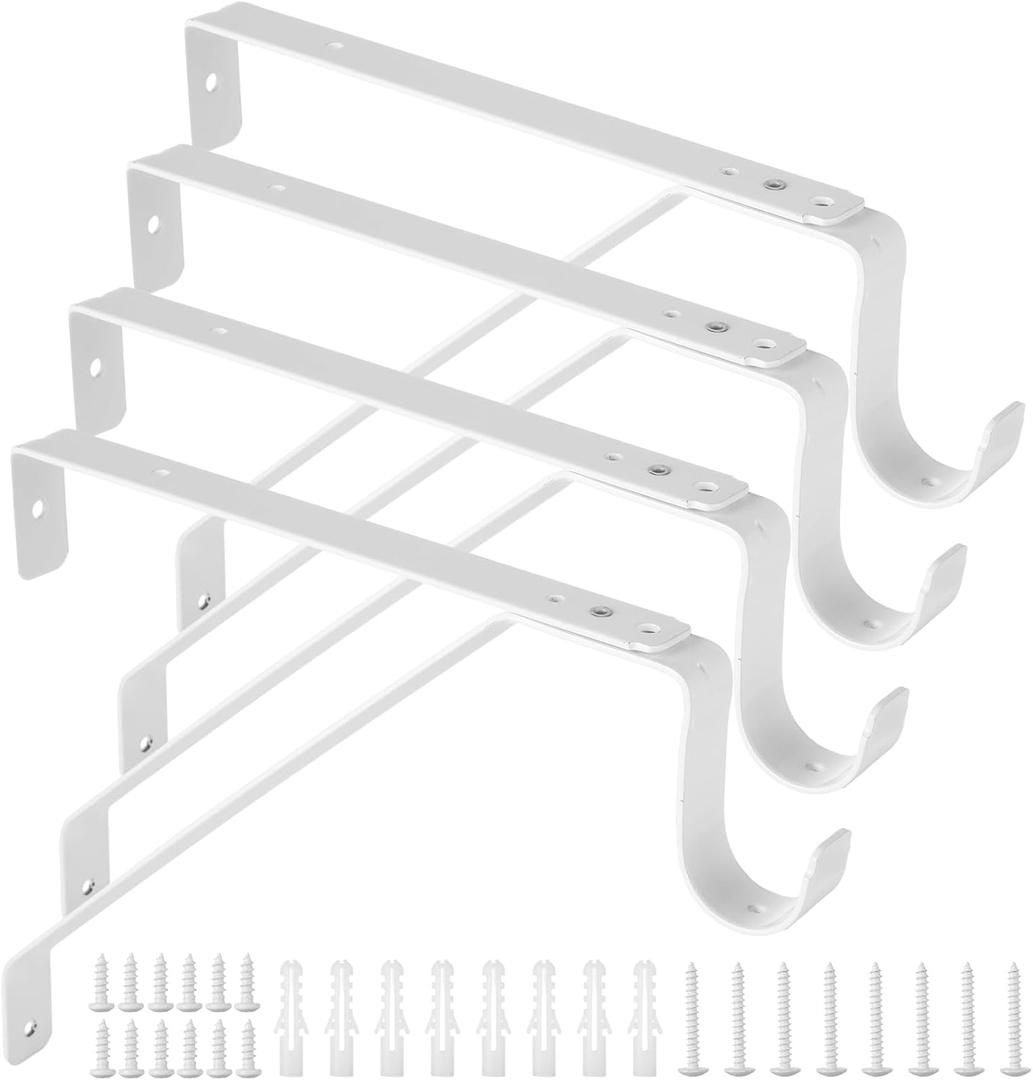 4PCS Closet Rod Brackets Heavy Duty Adjustable Closet Rod Support Bracket Wall Mounted Closet Pole Holder Closets Shelf & Rod Bracket White Clothes Rod Brackets Closets Rod Hanger Closets Hook