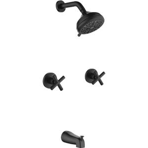 2 Handle Shower Faucet Set with Tub Spout Bathtub Shower Faucet Combo Set Shower System Complete Tub and Shower Trim Kit Matte Black Wall Mounted Shower Fixtures