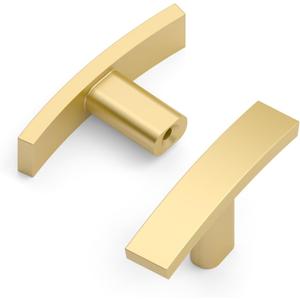 Amerdeco 10 Pack Brushed Gold Cabinet Knobs, Single Hole Cabinet Handles, 2 Inch Solid Zinc Alloy Cupboard Drawer, Knobs Kitchen, Cabinet Knobs T Bar Hardware ZH0003