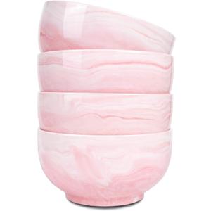 Bosmarlin Marbling Ceramic Soup Bowl Set of 4, 33 Oz, Dishwasher and Microwave Safe (33 Oz, A-Pink Marbling)