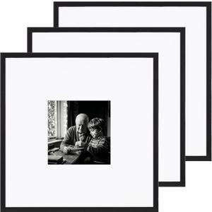 eletecpro Gallery Wall Frame Set of 3, 18x18 Inch Square Black Frames with 8x8 Mat, Scratch-Resistant Finish for Modern Home Decor