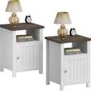 ChooChoo Farmhouse Nightstands Set of 2, Rustic Vintage End Side Table with Storage and Open Shelf, Small Bedside Tables for Bedroom, White