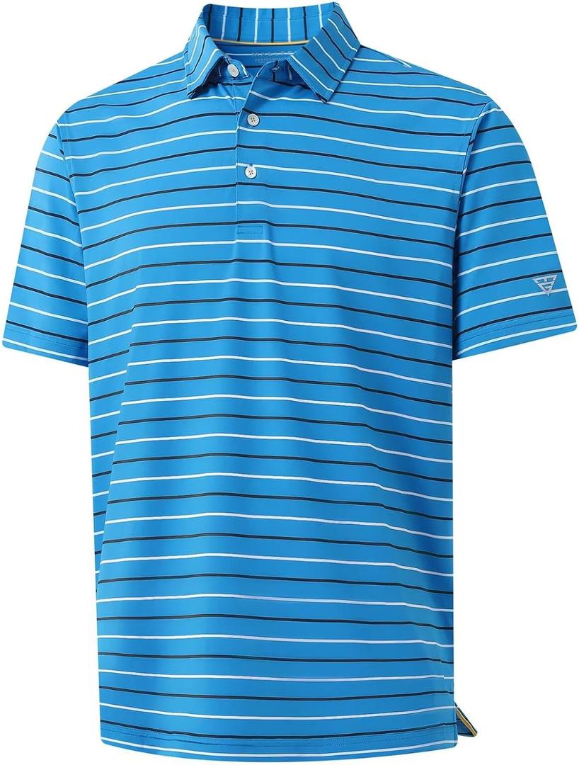 M MAELREG Boys Polo Shirt Short Sleeve Performance Moisture Wicking Dry fit Casual Striped Golf Shirts for Boys (6 Years, Classic Blue Stripe)
