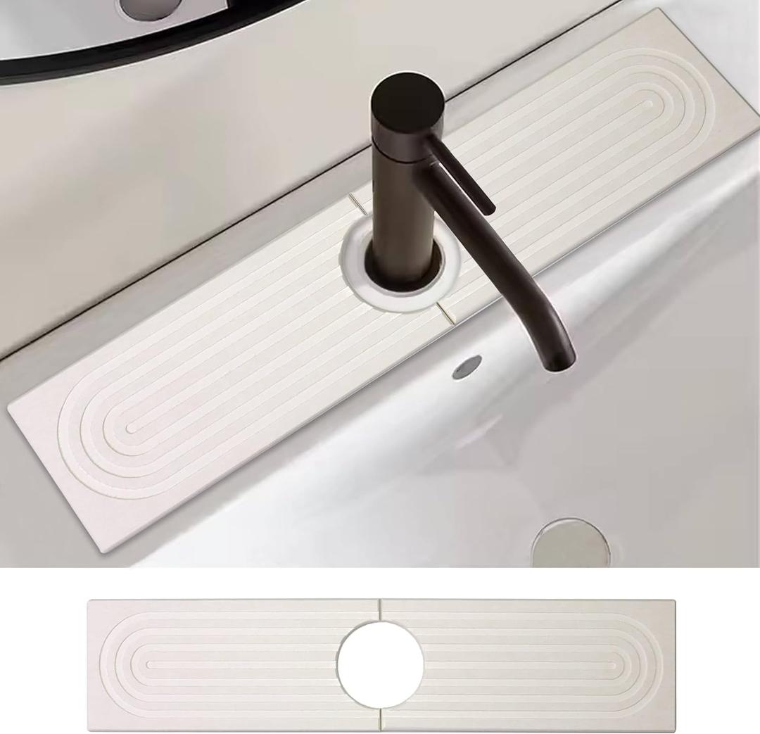 Faucet Mat for Kitchen Sink Diatomaceous Earth Faucet Splash Guard, Stone Quick Dry Sink Splashback Drying Mat Quick Drying Water Absorbing Stone Tray For Kitchen (White, 17.7 3.9)