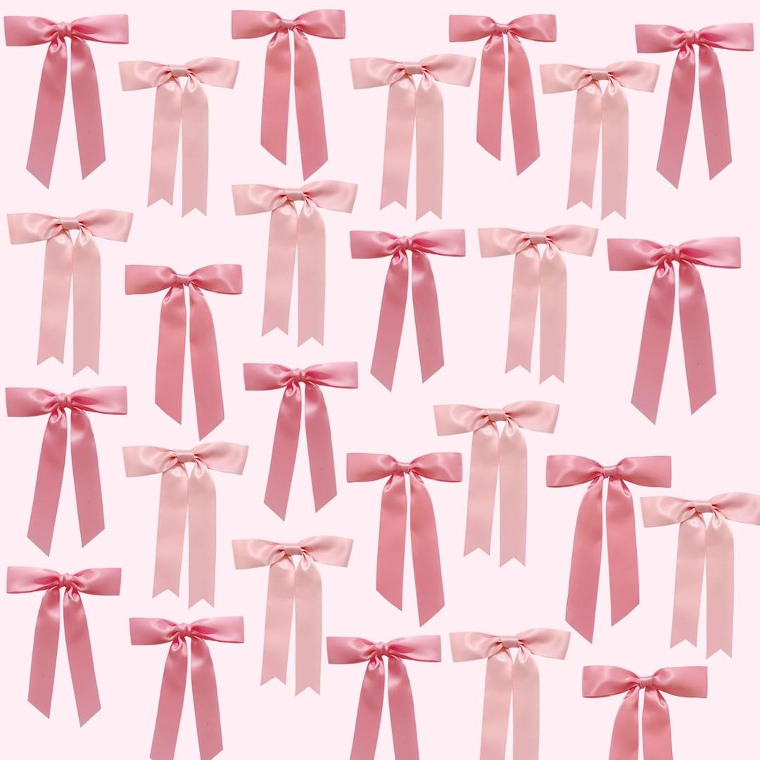36 Pcs Pink Bow Backdrop for Birthday Satin Ribbon Bow Wall Dcor for Pink Bow Party Favors Bow Baby Shower Decorations Girls First Birthday Supplies