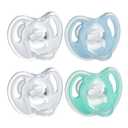 Tommee Tippee Ultra-Light Silicone Pacifier, 0-6 Months, Symmetrical One-Piece Design, BPA-Free Silicone Binkies, Clear/Blue/Green, Pack of 4