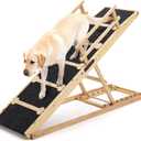 AQUILLA 60.9" Natural Wood Dog Ramp for Bed,Couch & Car,5-Level Adjustable Wooden Pet Ramp with Plush Anti-Slip Surface,Removable Rails,Angle Lock,Folding Dog Ramp for Small & Senior Pets, 200 lbs