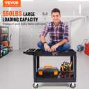 VEVOR Utility Service Cart, 2 Shelf 550LBS Heavy Duty Plastic Rolling Utility Cart with 360 Swivel Wheels (2 with Brakes), Large Lipped Shelf, Ergonomic Storage Handle for Warehouse/Garage/Cleaning