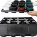 12 Cell Round Nursery Pots Trays Thickened Durable Seedling Pots Shuttle Carrying Trays for Holding 4 inch Nursery Pots (16.85"  12.6", 10-Pack) (12 Cell Trays for 4 Inch Pots-10 Pack, Black)