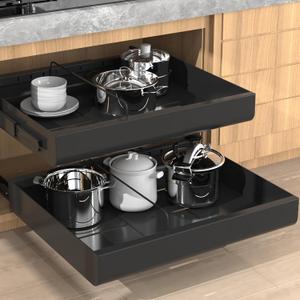 21" Deep Expandable Pull Out Cabinet Organizers, Adhesive with Nano Film, for Framed Cabinets. Upgrade Slide Rails, Peel and Stick Slide Out Drawers with Divider Racks for Kitchen