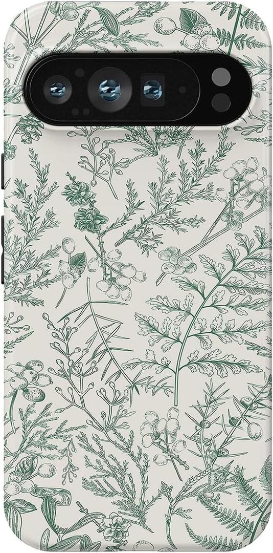 Compatible with Google Pixel 10 Pro XL Case, 2 in 1 Slim Heavy Duty Protection Hybrid Hard PC Soft Silicone Rugged Bumper Antiscratch Protective Case 6.8 inch (Green Floral)