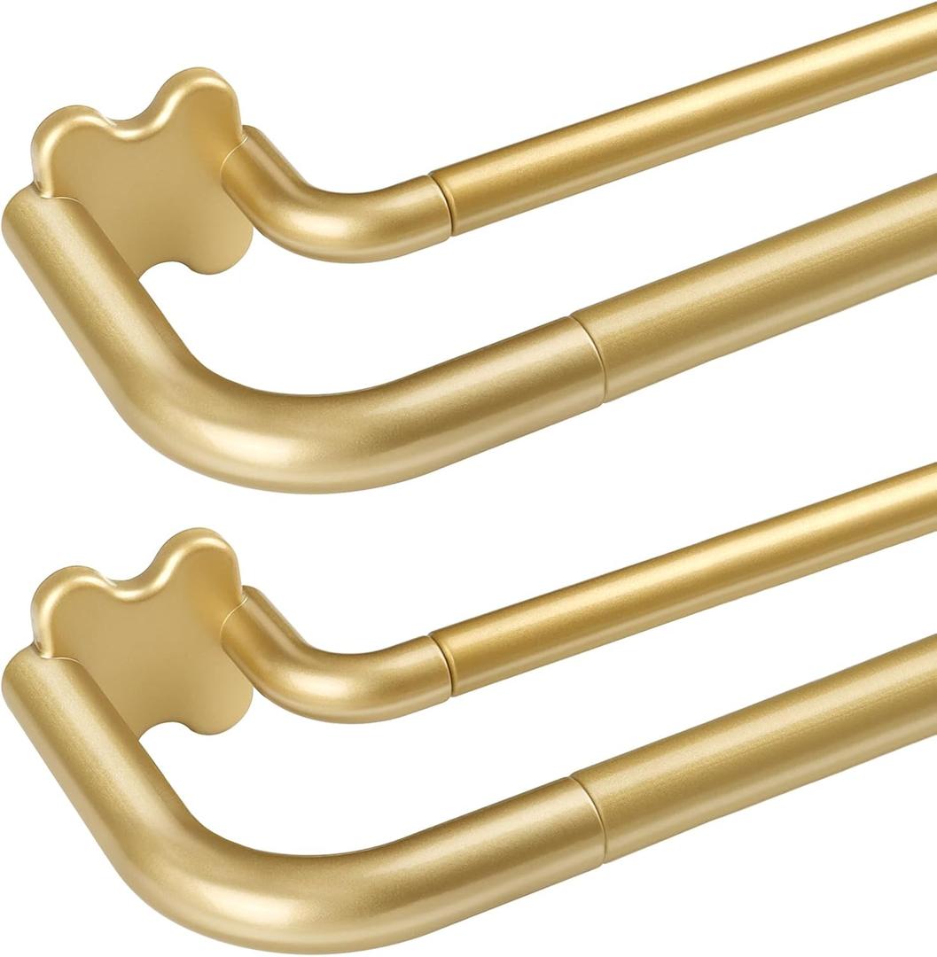 2 Pack Gold Wrap Around Double Curtain Rods Set, USFOOK Blackout Curtain Rods for Windows 48 to 84 Inch, 6/8 Inch Room Darkening Curtain Rod 32 to 86 Inch, Decorative Drapery Rods for Home