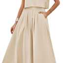 HangNiFang Summer Skirt Sets Women 2 Piece Outfits Cap Sleeve Top Elastic Waist Maxi Dress Sets with Pockets (Blue, L)