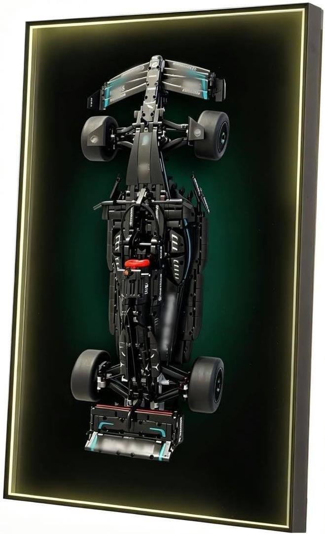 LED Wall Display Frame for Lego Technic 42171 Mercedes-AMG W14 E, Vertical Acrylic Showcase with Hidden Hook Mount, Mirror Effect Back Panel & RGB Lighting (Model Not Included)