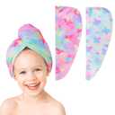 ELLEWIN Microfiber Hair Towel Wrap for Kids Girls 2 Pack Hair Turban Drying for Women Gifts Set Absorbent Quick Dry Twisty Anti Frizz Towel for Curly Long Thick Hair (Unicorn Blue&pink-2pack)