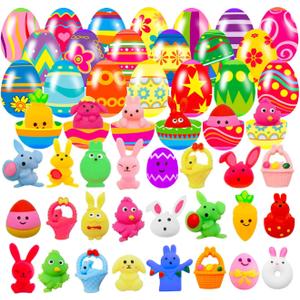 24 Pack Prefilled Easter Eggs with Squishy Toys Inside Bright Colorful Easter Eggs with Fidget Toys Great for Kids Girls Boys Easter Basket Stuffers Eggs Fillers Party Favors Gifts