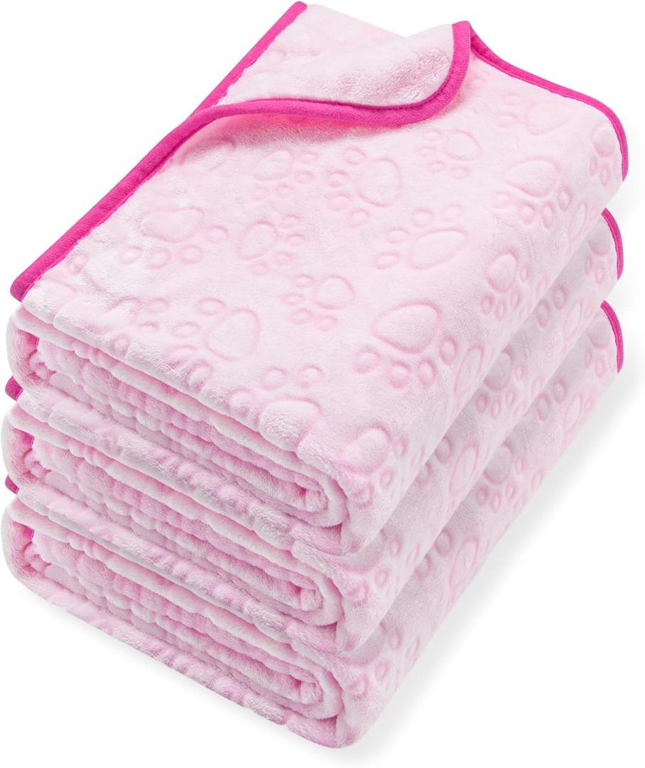 Stuffed 3pcs Premium Soft Dog Blankets for Small Dogs, Cat Blanket Calming Washable for Bed Couch Crate Protection Cover, Dog Puppy Kitten Essentials Christmas Dog Gifts, 24 * 16 inches, Pink