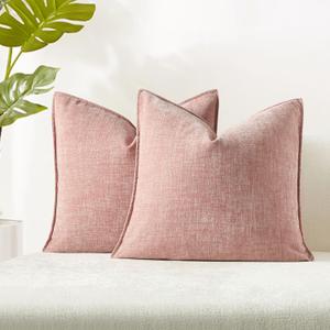 JUSPURBET Pink Throw Pillow Covers 20x20 Set of 2 Decorative Pillow Covers for Couch Sofa Bed Cozy Chenille Cushion Covers Cases with Invisible Zipper for Living Room Home Decor