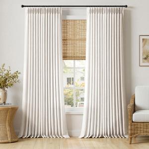 MIULEE 102 Inches Long Pinch Pleated Thick Linen Curtains 2 Panels for Living Room Bedroom, Memory Trained Linen Textured Drapes Pleat Back Tab Light Filtering Boho Natural Window Curtains with Hooks