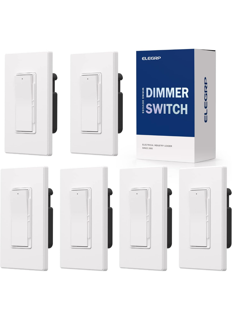 ELEGRP Digital Dimmer Light Switch for 300W Dimmable LED/CFL Lights and 600W Incandescent/Halogen, Single Pole/3-Way LED Slide Dimmer, Wall Plate Included, UL Listed, 6 Pack, Matte White