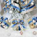 Navy Blue Velvet Wired Christmas Ribbon 4 Inch Extra Wide Thick Blue and Gold Glitter Holiday Ribbon  10-Yards Roll for Tree Decorations, Gift Wrapping, Wreaths, and DIY Crafts