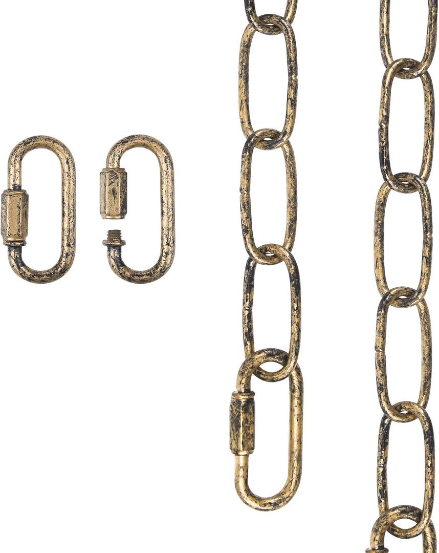 garini 6 Feet Aged Gold Light Fixture Chain, Adjustable Metal Pendant Chandelier Chain Extension with Detachable Link, Maximum Load is 66 Pounds