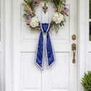 2 Pack Patriotic Wreath Sash for Front Door, Set of 2 Matching Blue Satin Scarves with Red Stars and White RIC Rac Trim, 4th of July Memorial Day Decor, 4.5 x 56 Inch Each