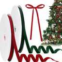 Cindeer 2 Rolls 50 Yard Christmas Velvet Ribbon Vintage Solid Color Velvet Ribbon for Gift Wrapping Christmas Tree Ornaments Fireplace Garland Decoration Wreath Craft Bow Making(3/8 Inch,Red,Green)