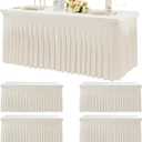 4pk Spandex Ivory Tablecloths for 6 Foot Rectangle Tables, Stretch Table Cloth 6ft Fitted Tablecover Skirt for Parties Weddings Birthday Banquet Baby Shower