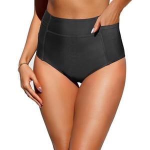 Tempt Me Women High Waisted Swimsuit Bikini Bottoms - Tummy Control Swim Bottom Full Coverage Bathing Suit with Pockets 2025,M
