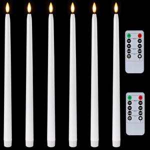 Homemory 15 inches Real Wax Flameless Taper Candles with Remote Timer, 6 Pcs White LED Taper Candles Battery Operated with 3D Flickering Flame, Window Candles Led Candlesticks for Dinners Home Decor
