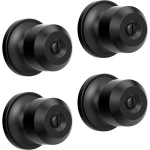4 Pack Privacy Black Door Knobs with Lock, Door Handles with Black Door Knobs Interior for Bedroom or Bathroom, Heavy Duty Door Lever for Left Right Sided Doors