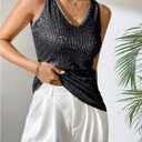 SweatyRocks Women's Sequin Tank Tops V Neck Sparkly Tops Sleeveless Glitter Vest Party Outfits (Black, L)