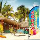 HunnmingRe 6 Pcs Aguas Frescas Sign Set Includes 7ft Aguas Frescas Feather Flag with Pole Kit and 5 Pcs Double Sided Yards Signs with Stake Advertising Feather Banners Sign for Summer Outdoor Business