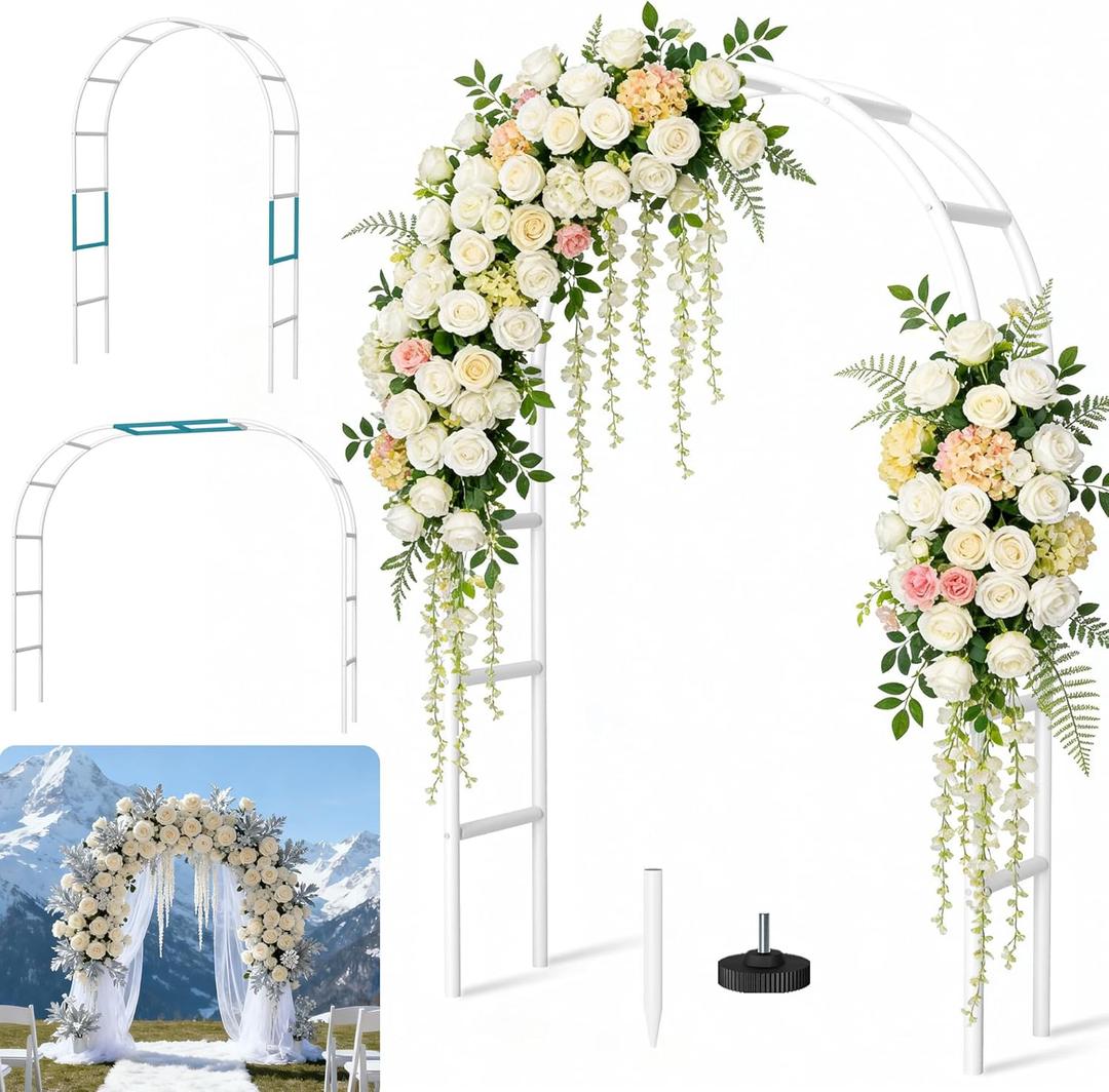 Thickened Rustproof Garden Arch Metal Trellis for Climbing Plants Outdoor, Wedding Arch Garden Arbor Frame Archway 4.9 x8.1 or 5.5 x7.9Ft Flower Arches for Bridal Party Decoration (White)