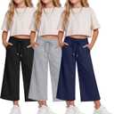 Halfchet 3 Pack Girls Capri Pants Wide Leg Baggy Cropped Sweatpants Kids Basic Casual Capris with Pockets for Ages 5-14