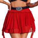 Avidlove Women's Pleated Mini Skirt Mesh Layered Ruffled Skirt Casual Ruffles Flowy Hem S-XXL (L)