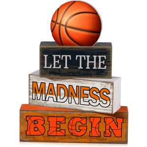 Yuntau 4 Pcs Basketball Table Decorations 2026 Sport Tiered Tray Decor Ball Wooden Sign Blocks Basketball Room Decor Farmhouse Centerpieces for Home Shelf Locker Bedroom Senior Night Party Gifts