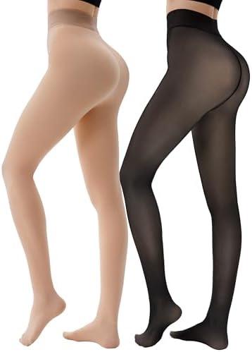 HONGTEYA  Fleece Lined Tights Women - Warm Sheer Pantyhose Fake Translucent Tights Winter Thermal Leggings