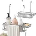 Hanging Shower Caddy, 304 Stainless Steel Shower Organizer with Towel Bar & Hooks, Over Shower Rod, Towel Bar or Glass Panel Storage Basket with Soap Holder, Rustproof Bathroom Caddy, 2 Pack