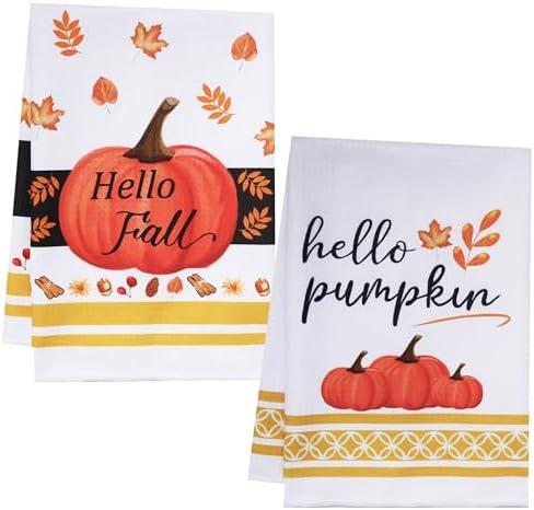 UAUOCU Fall Decorations for Home, 2 PCS Kitchen Towels Decor Set for Dish Drying Bathroom Hand Tea Towel Autumn Holiday Pumpkins Thanksgiving Decorations Indoor Thanks Giving Day Halloween packof2