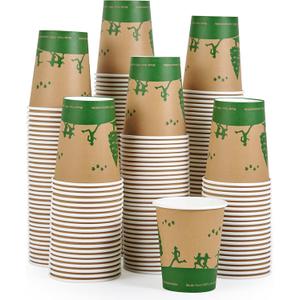 ECOLipak 300 Count Compostable Paper Cups, 8 oz Biodegradable Disposable Paper Coffee Cups with PLA Lined, Eco friendly Hot Drinking Cups for Party, Picnic,Travel,and Events