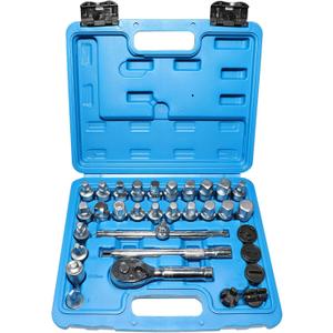 32Pcs Drain Plug Key Set, 3/8" Drive Oil Drain Plug Removal Kit Compatible with GM VW Ford Mercedes Audi BMW with Square Triangle Hex Spline Torx Socket for Oil Sump, Back Axle, Differential, Gearbox