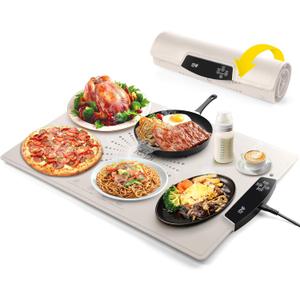 Food Warming Mat, Large Electric Warming Tray with 7 Temperature Settings 2-12H Timer and Child-Lock Fast Full Surface Heating Roll Up Food Warmers for Parties Buffet Gatherings Countertop