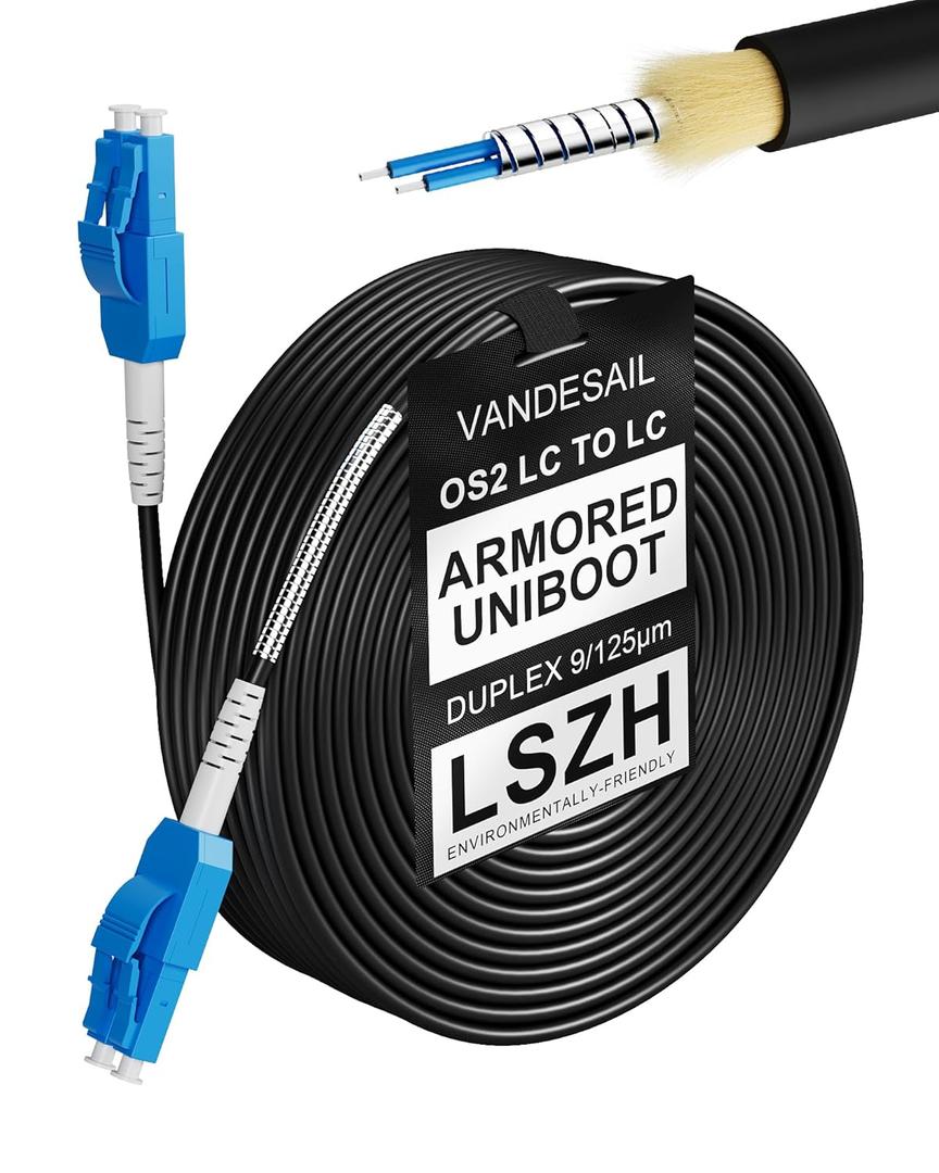 70M Uniboot LC to LC Single Mode Fiber Patch CableOS2 Outdoor Armored Fiber Optic Cable Duplex 1G/10GB LC-LC Fiber Jumper SMF Optic Patch Cord 230FT (Black)