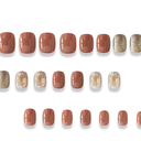 Fall Press on Nails Short Square Fake Nails with Designs Maple Leaf Glue on Nails Brown Stick on Nail Gold Glitter False Nail Glossy Reusable for Women Girls Autumn Thanksgiving Manicure 24pcs